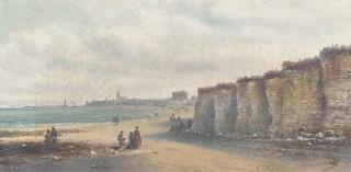 Felix A. Rezia - Elegant figures on the beach; and On the beach at low tide