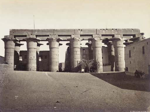 Felix Bonfils - Philae - Vue générale du Temple Isis avec palmiers (Egypte); et Grande colonnade de Louqsor (Egypte)