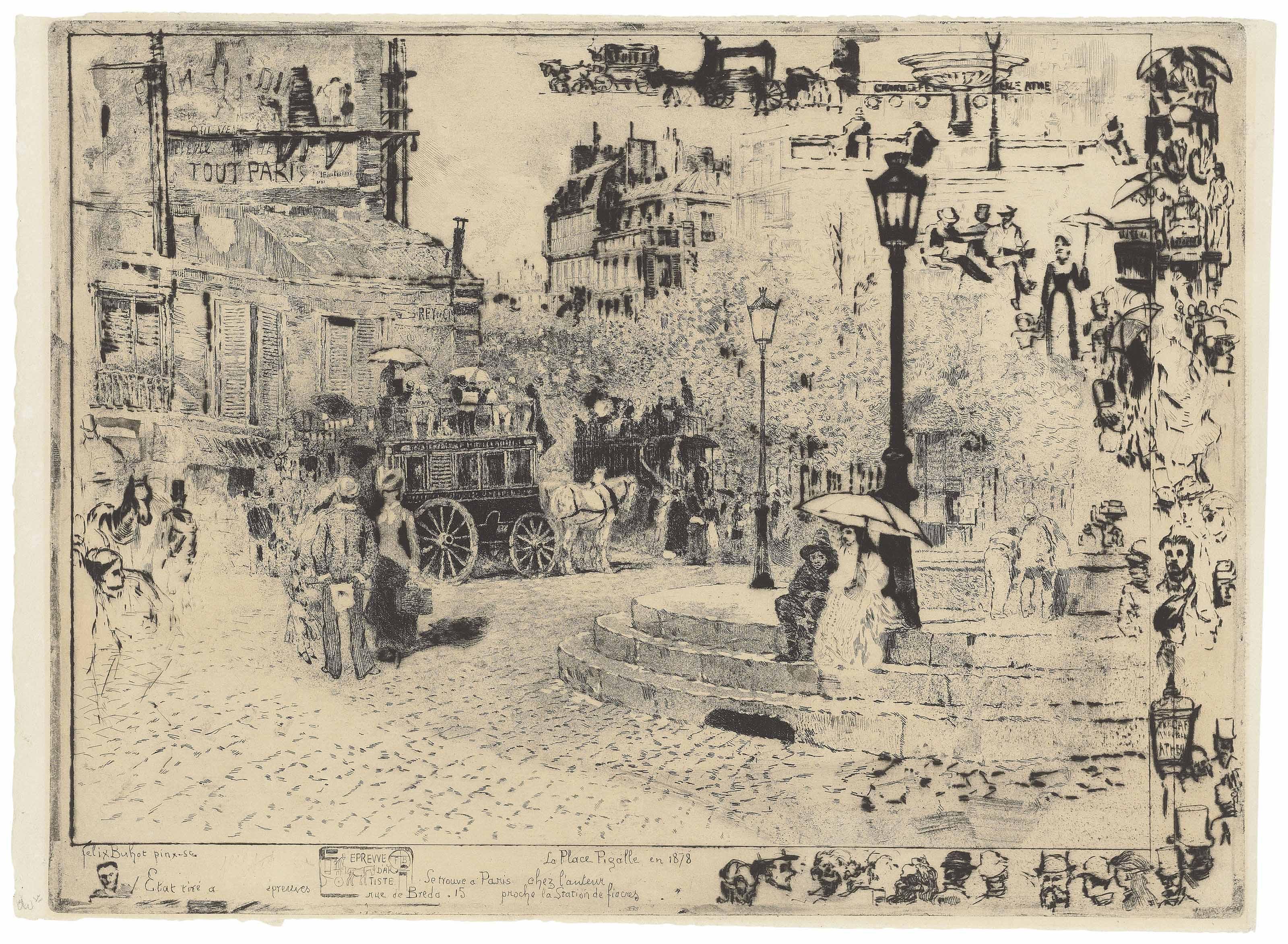 Félix Buhot - La Place Pigalle en 1878