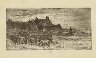 Felix Buhot - Les bergeries, soleil couchant (Bourcard & Goodfriend 151)