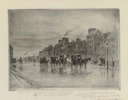 Felix Buhot - Une Matinée d\'Hiver au Quai de l\'Hôtel-Dieu (Cabstand) (Bourcard 51)