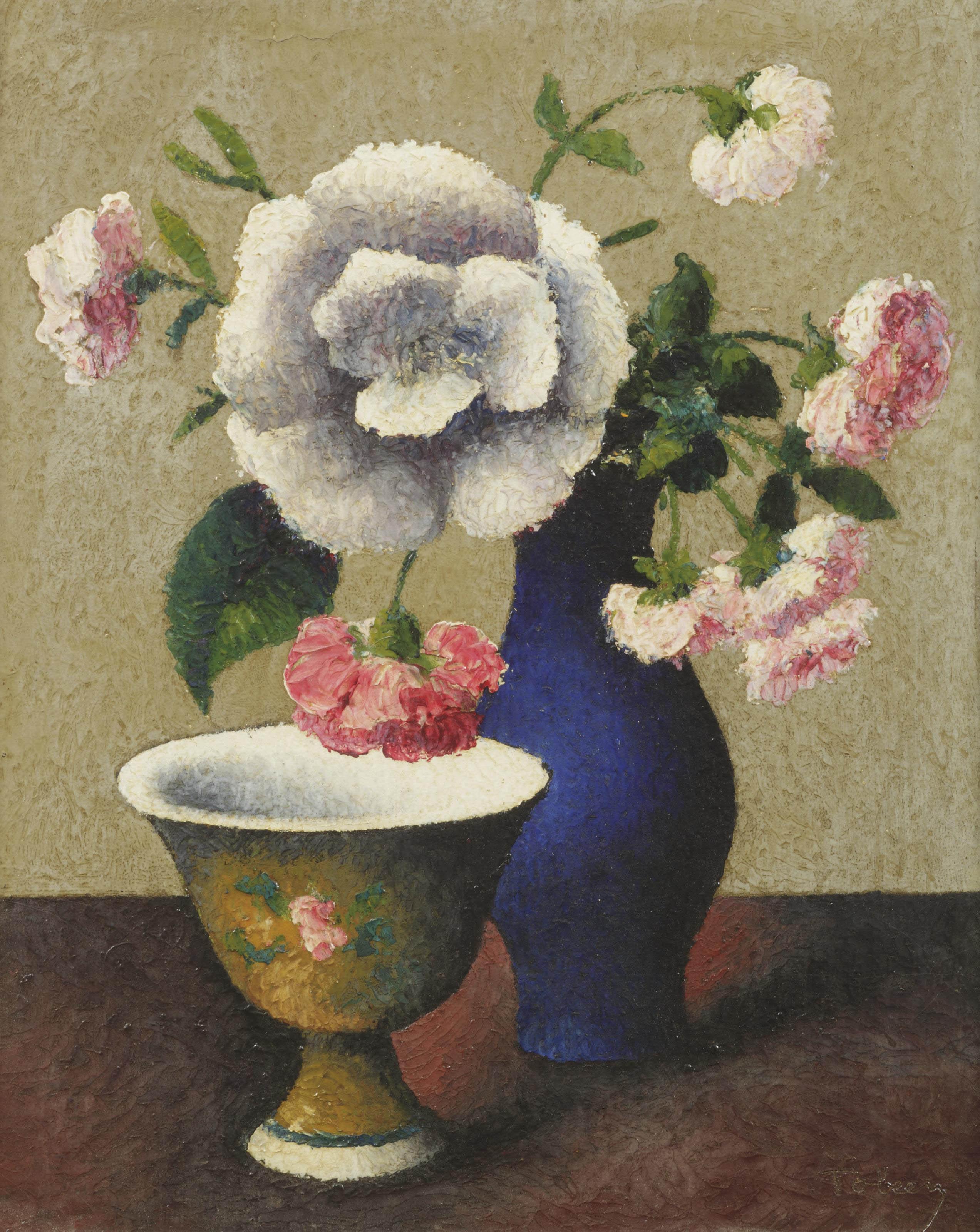 Félix Elie Tobeen - Fleurs dans un vase bleu