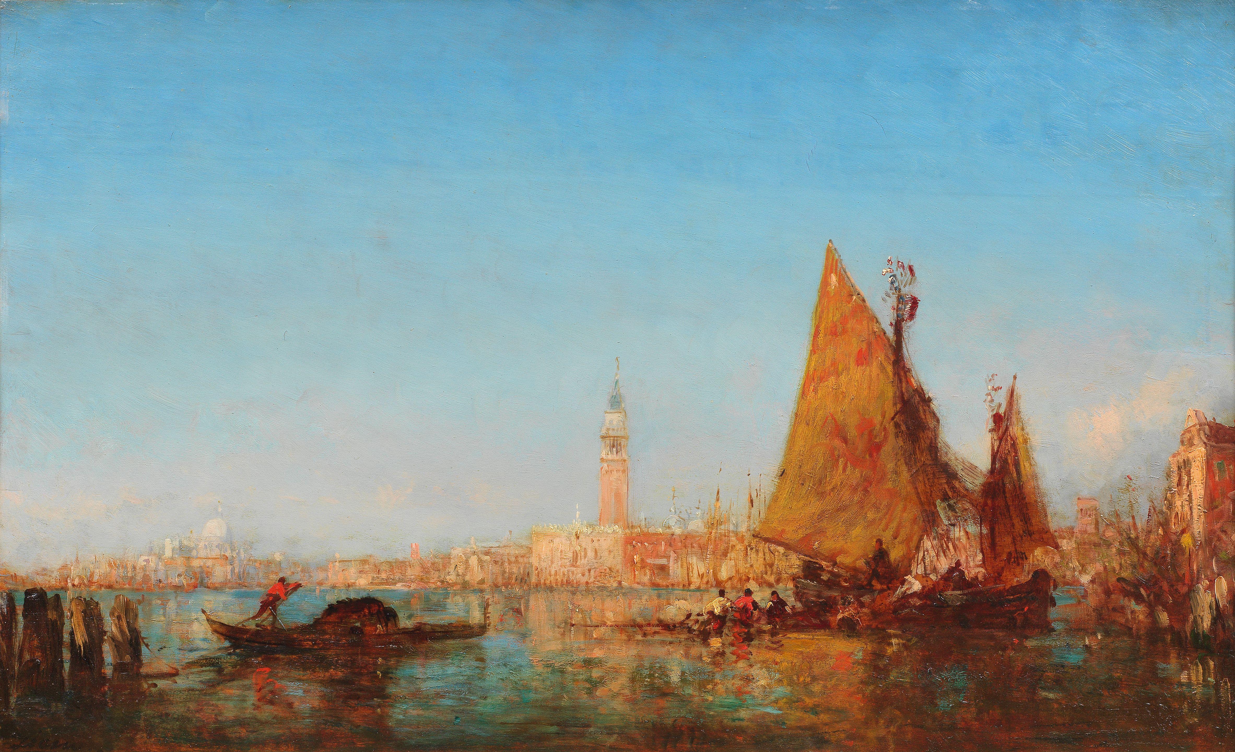 Félix François Georges Philibert Ziem - Fishing Boats in the Bacino, Venice, the Palazzo Ducale and the Campanile beyond