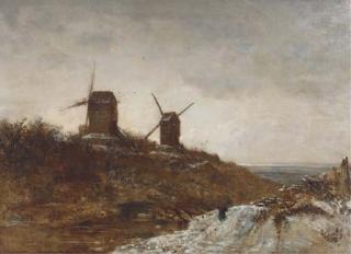 Felix-François-Georges-Philibert Ziem - Moulins à vent, temps de dégel