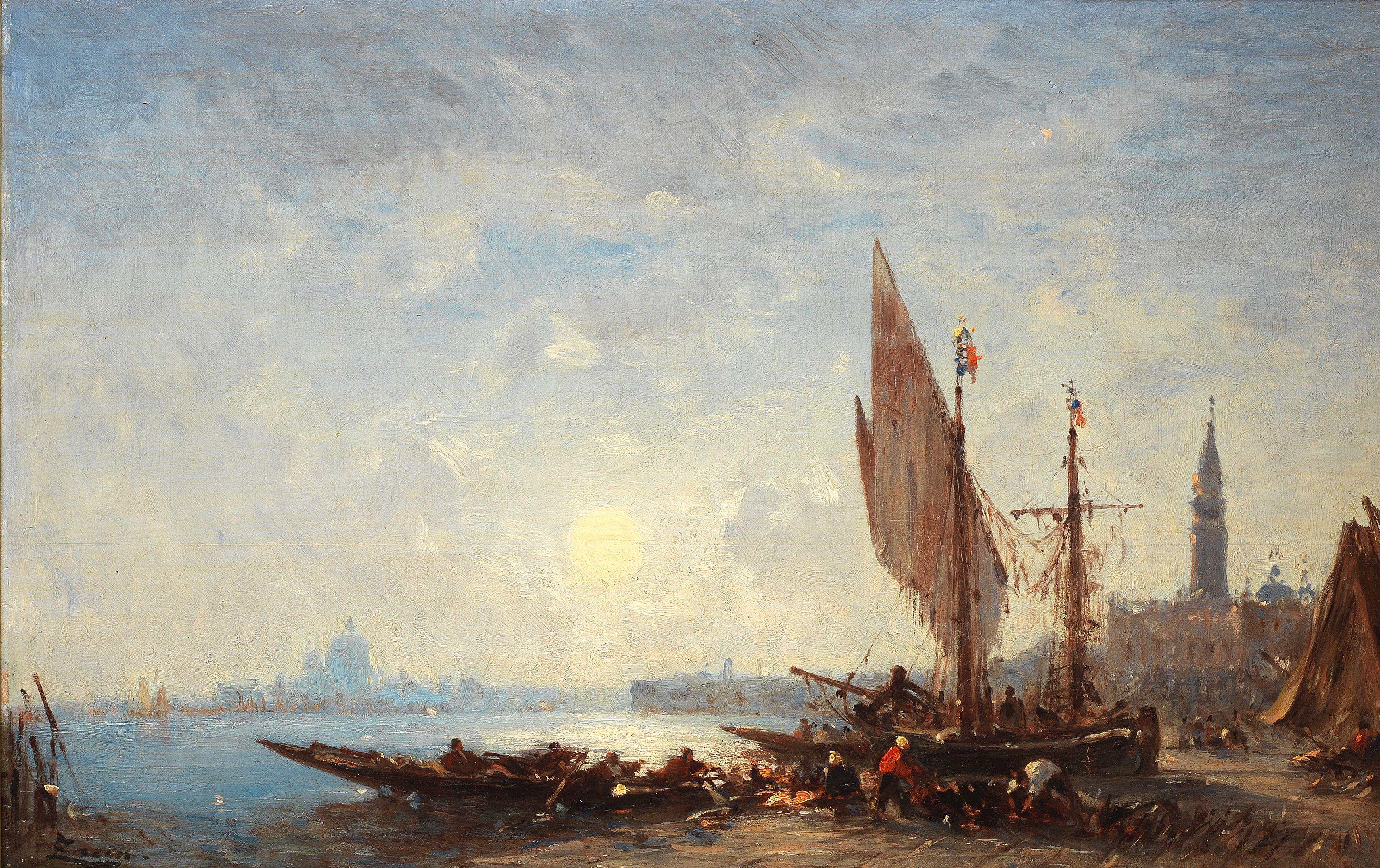 Félix François Georges Philibert Ziem - Pêcheurs et leur filets, quai des Esclavons