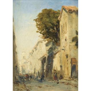 Félix-François-Georges-Philibert Ziem - Scène De Rue À Martiguesfelix Ziem ; A Street In Martigues ; Signed And Inscribed Aout Lower Left ; Oil On Paper Laid Down On Board