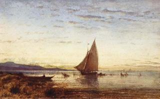 Felix-François-Georges-Philibert Ziem - Un Voilier Dans Une Lagune, Une Barque Au Premier Plan