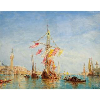 Félix-François-Georges-Philibert Ziem - Voilier Pavoisé Sur Le Grand Canal À Venise; La Fête De L\'Assomption