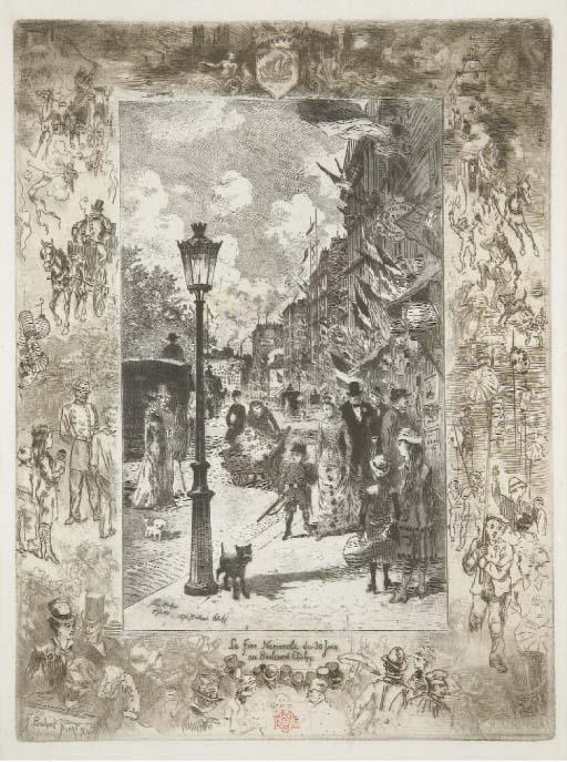 Felix Hilaire Buhot - La Fête Nationale Au Boulevard de Clichy (Bourcard/Goodfriend 127)