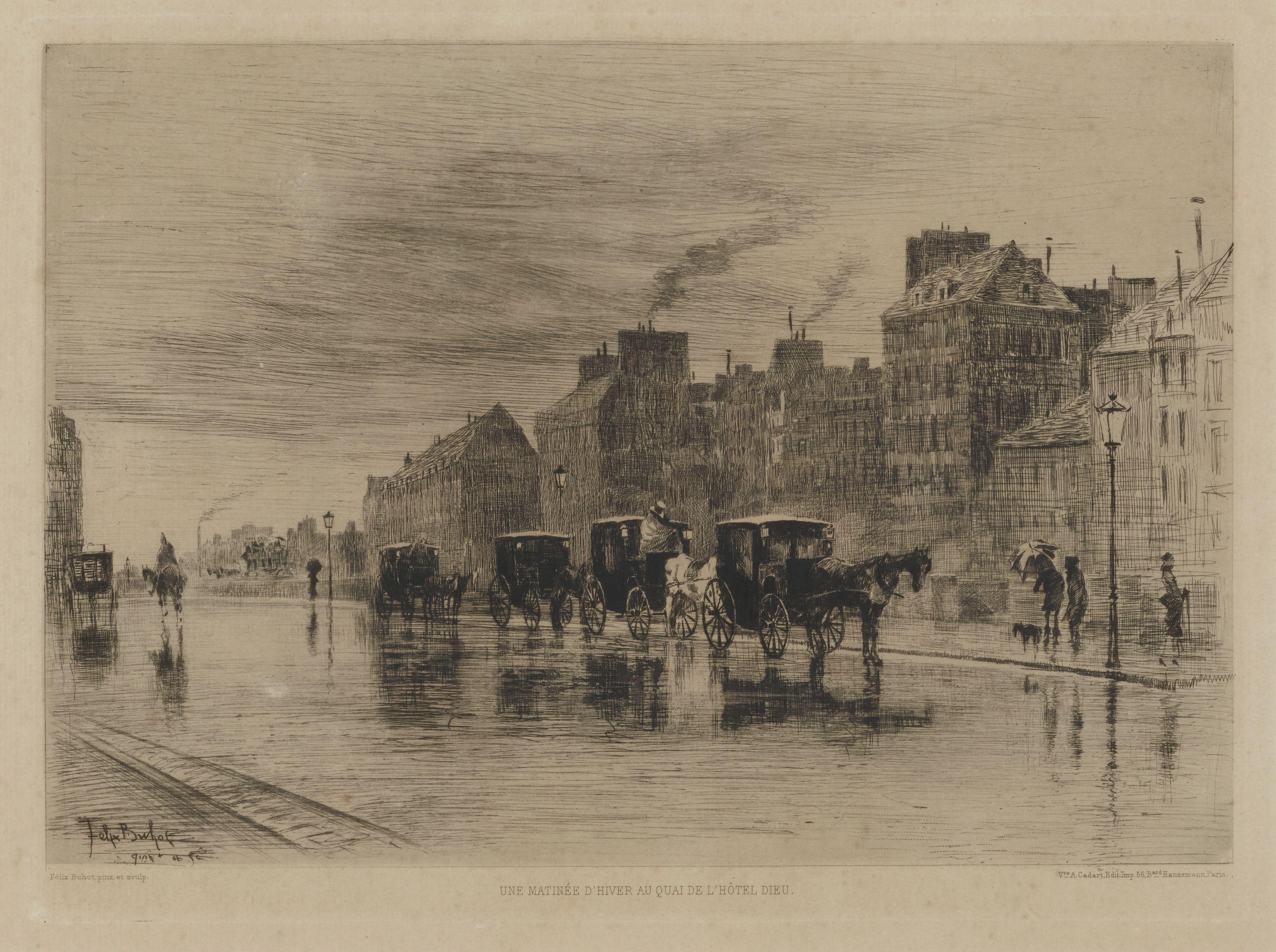 Félix-Hilaire Buhot - Une Matinée d\'Hiver au Quai de l\'Hôtel Dieu