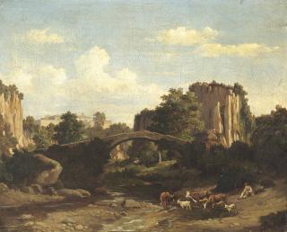 Felix-Hippolyte Lanoue - A Herder Resting In An Italianate Landscape
