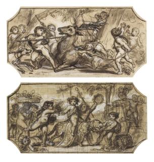 Félix-Joseph Barrias - Two Designs For The Decoration Of The Hôtel Du Louvre, Paris A) Autumn: The Harvest B) Autumn: The Hunt