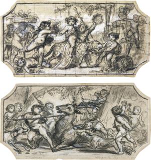 Félix-Joseph Barrias - Two Designs For The Decoration Of The Hôtel Du Louvre, Paris A) Autumn: The Harvest B) Autumn: The Hunt