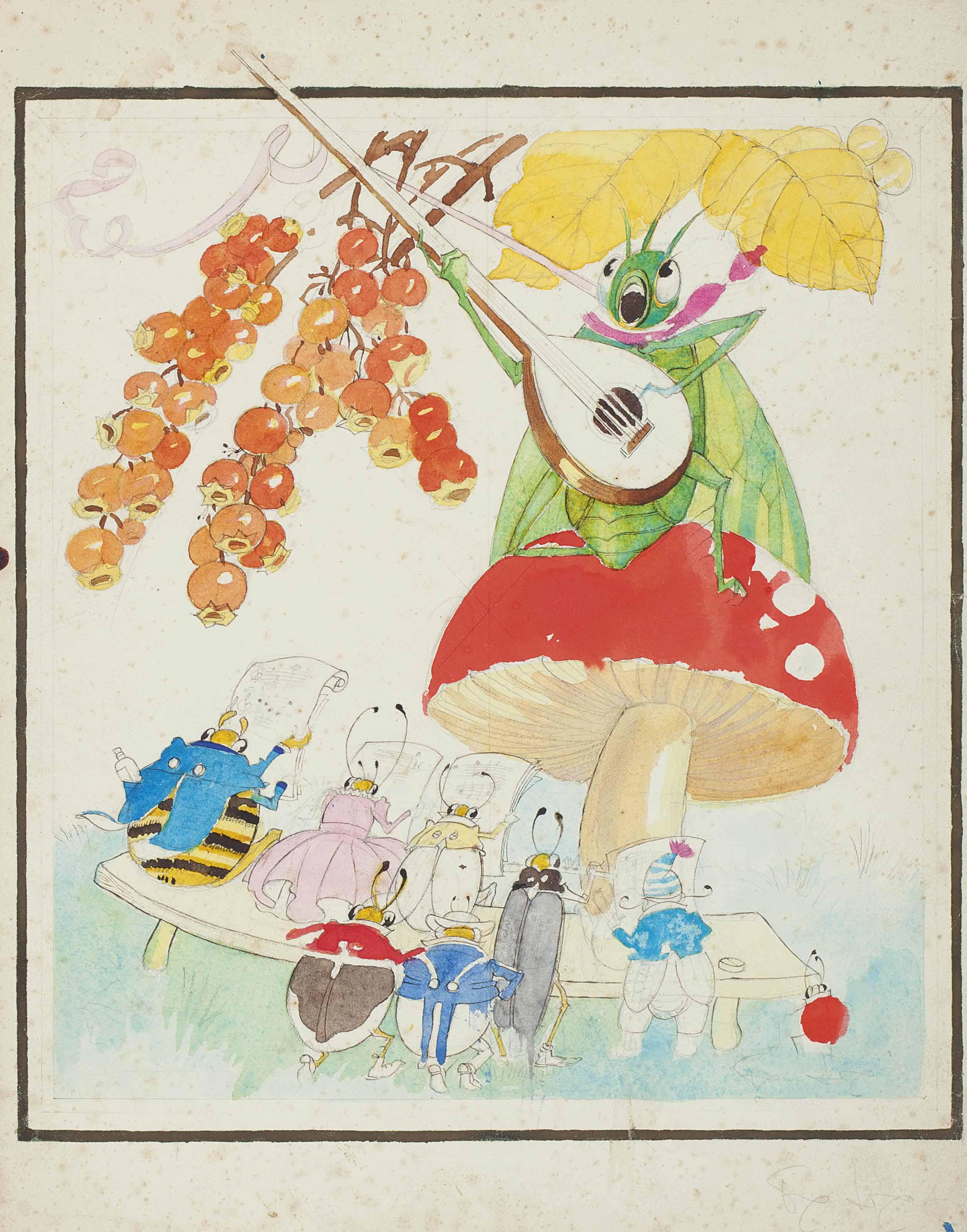 Felix Lorioux - A cricket singing on top of a mushroom