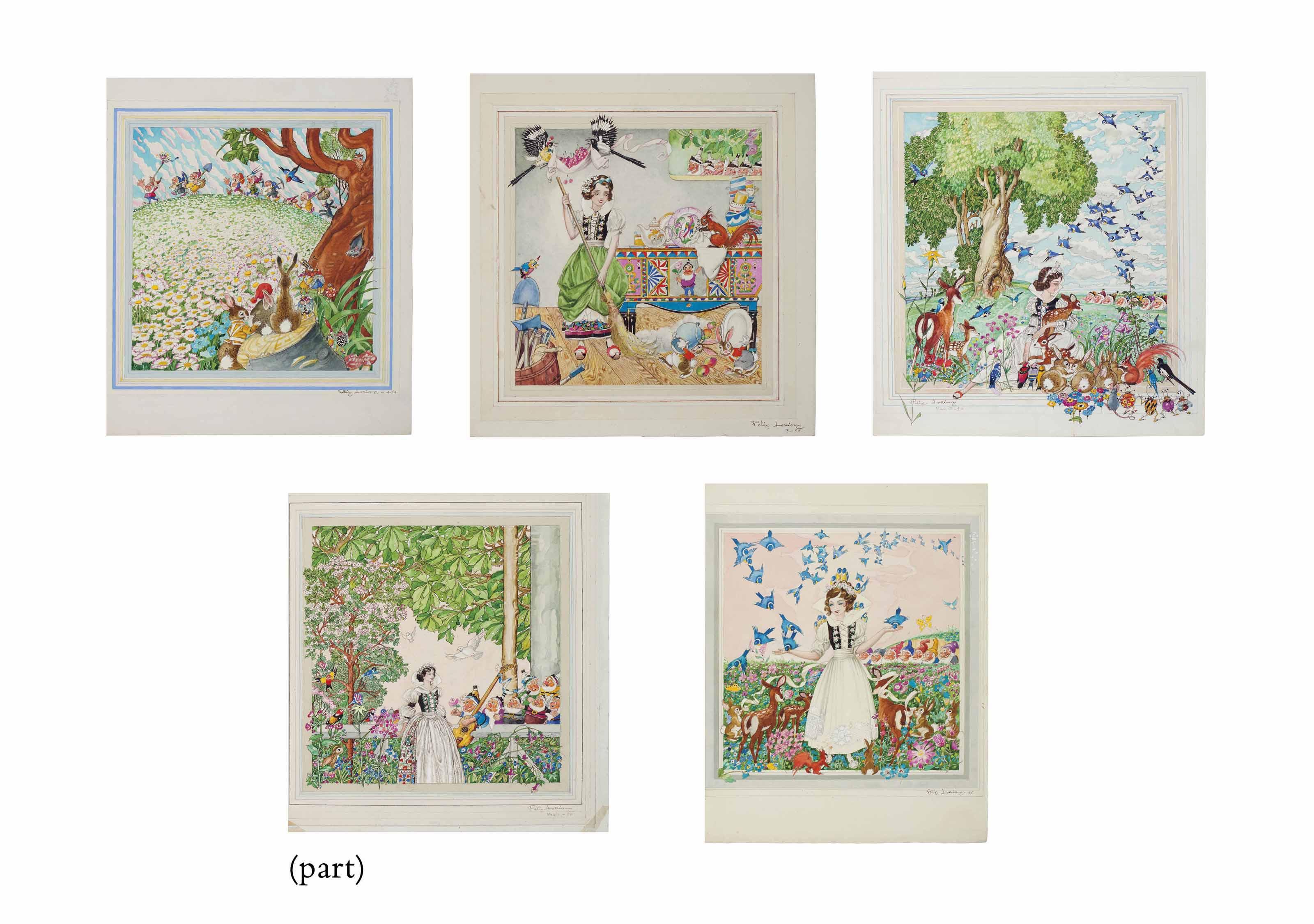 Felix Lorioux - A group of illustrations including Snow White, and Christmas Scenes