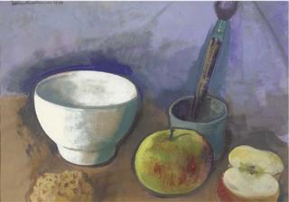 Felix Nussbaum - A still life with white bowl and apples