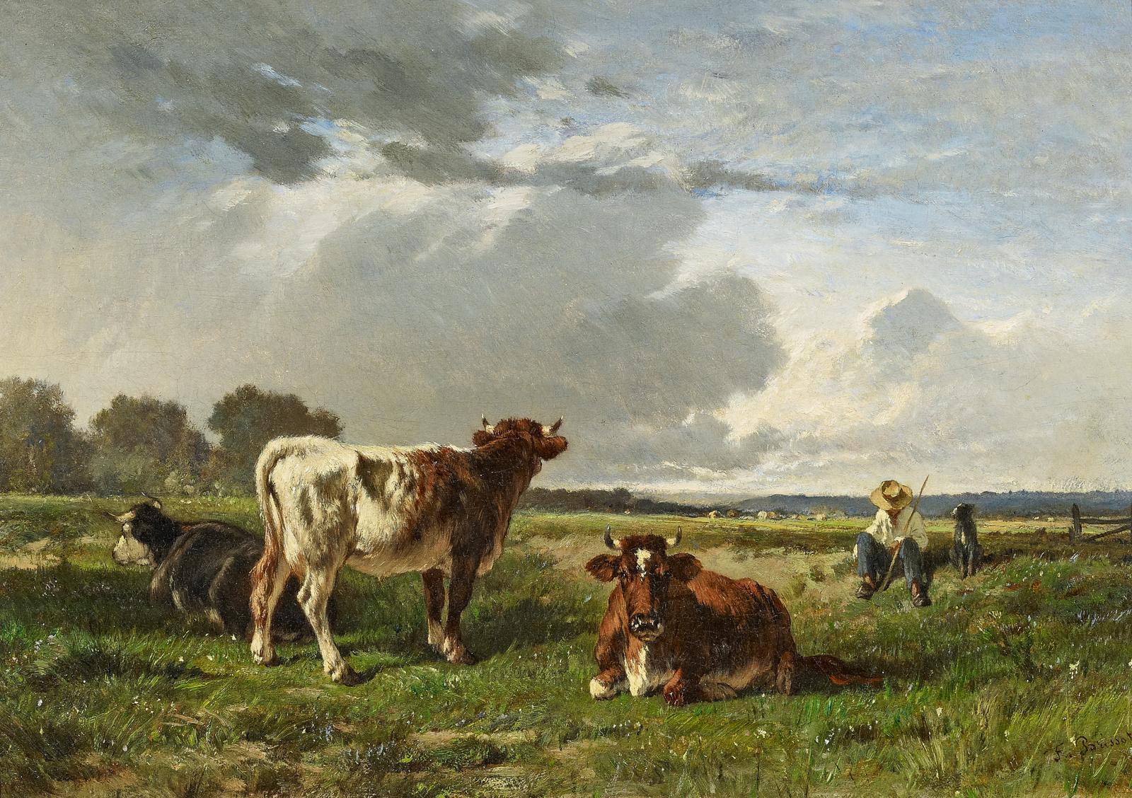 Félix-Saturnin Brissot de Warville - Weidelandschaft mit Hirten und Vieh bei aufziehendem Gewitter