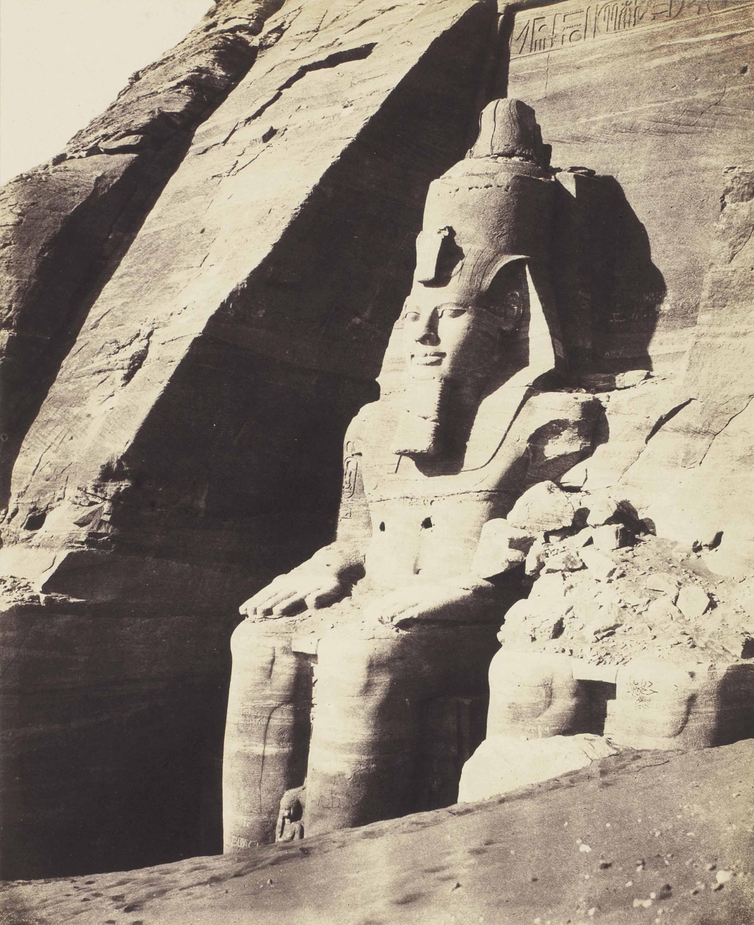Felix Teynard - Colossal Statues Seen from Three-Quarters View, the Temple of Ramese at Abu Simbel, c.1851-52