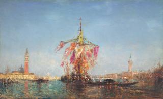 Félix Ziem - Bateau pavoisé sur le bassin, Venise
