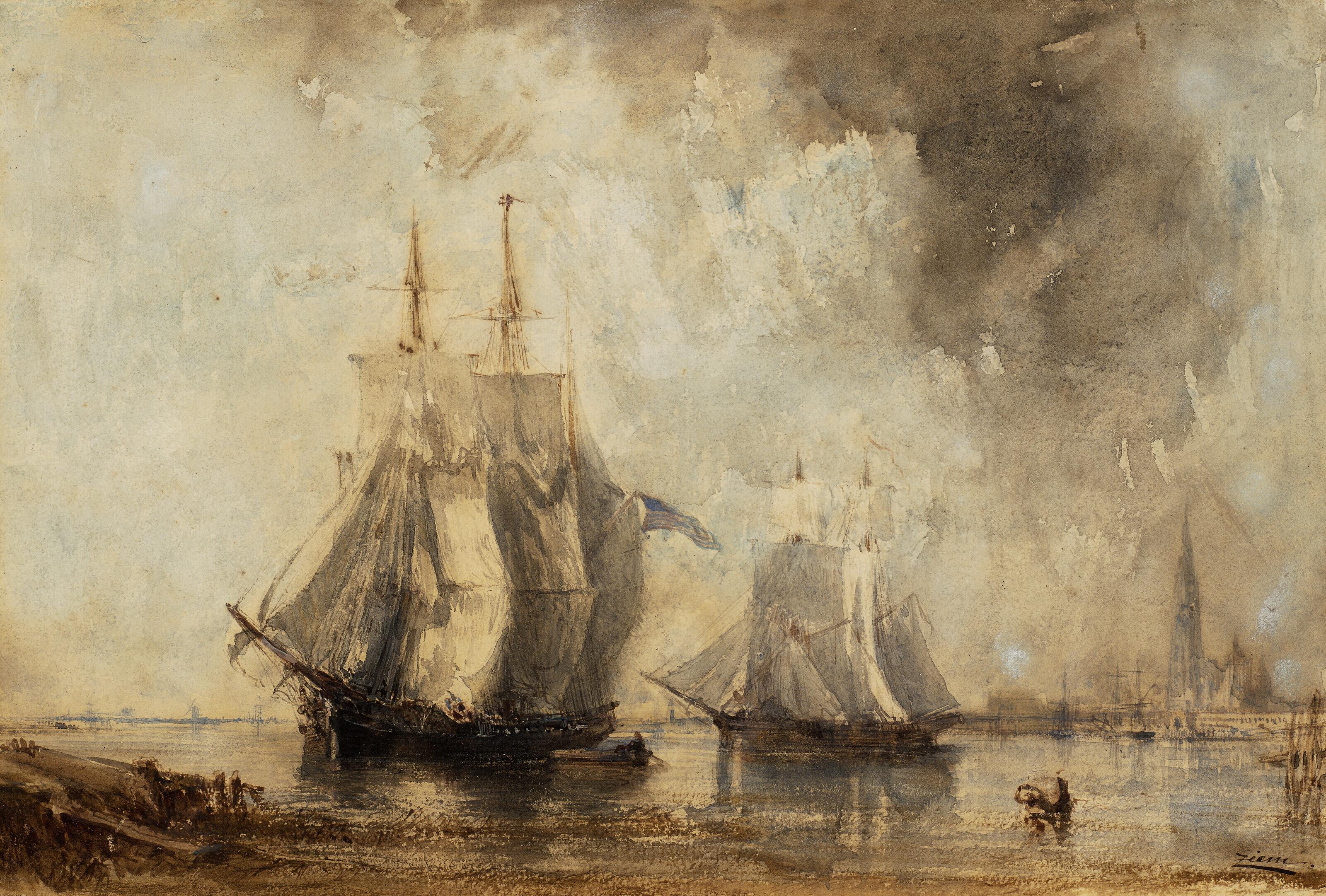 Félix Ziem - L\'Escaut à Anvers