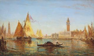 Félix Ziem - Venise, gondole et voiliers sur le Grand Canal