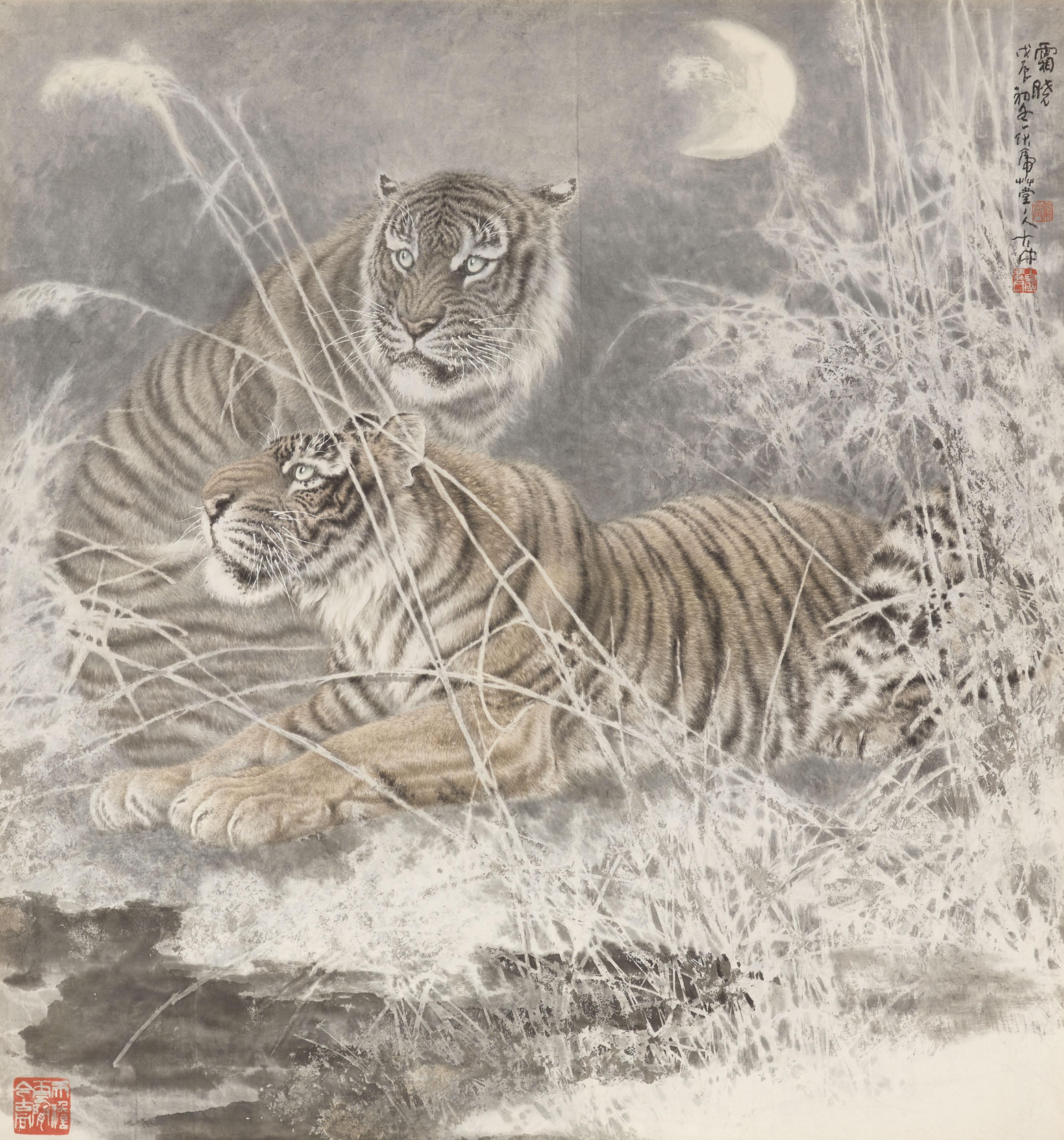Feng Dazhong - Two Tigers under Moonlight