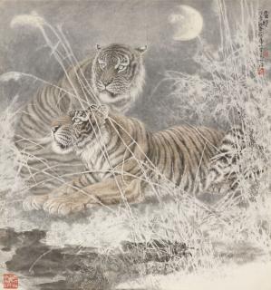 Feng Dazhong - Two Tigers under Moonlight