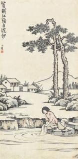 Feng Zikai - Lady Washing Clothes