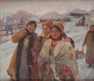 Feodor Vasilievich Sychkov - Winter scene with three friends