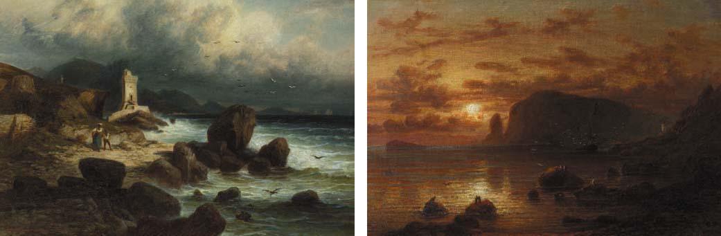 Ferdinand Bellermann - Aufziehendes Gewitter an der Küste ins Terraeina; Abend am Strand zum Terraeina