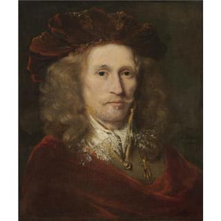 Ferdinand Bol - Portrait Of A Gentleman, Head And Shoulders, Wearing A Red Embroidered Cap, A Brown Doublet And A Red Cloak