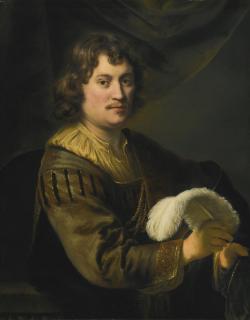 Ferdinand Bol - Portrait Of A Man, Holding A White Plume