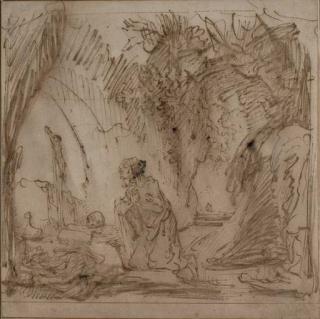 Ferdinand Bol - Saint Jérôme en pénitence devant une croix dans sa grotte