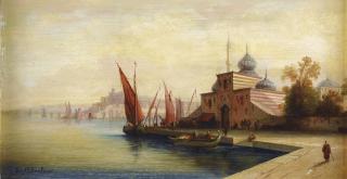 Ferdinand Bonheur - Mosquée Près D\'Un Portferdinand Bonheur ; Mosque Near A Port ; Signed Lower Left ; Oil On Panel