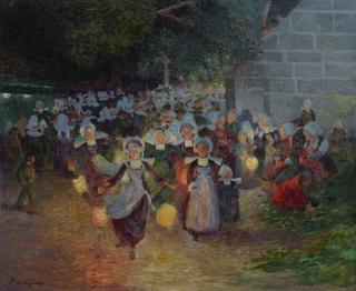 Ferdinand Du Puigaudeau - Bretonnes aux lampions à Notre-Dame-de-Trémalo (Pont-Aven)