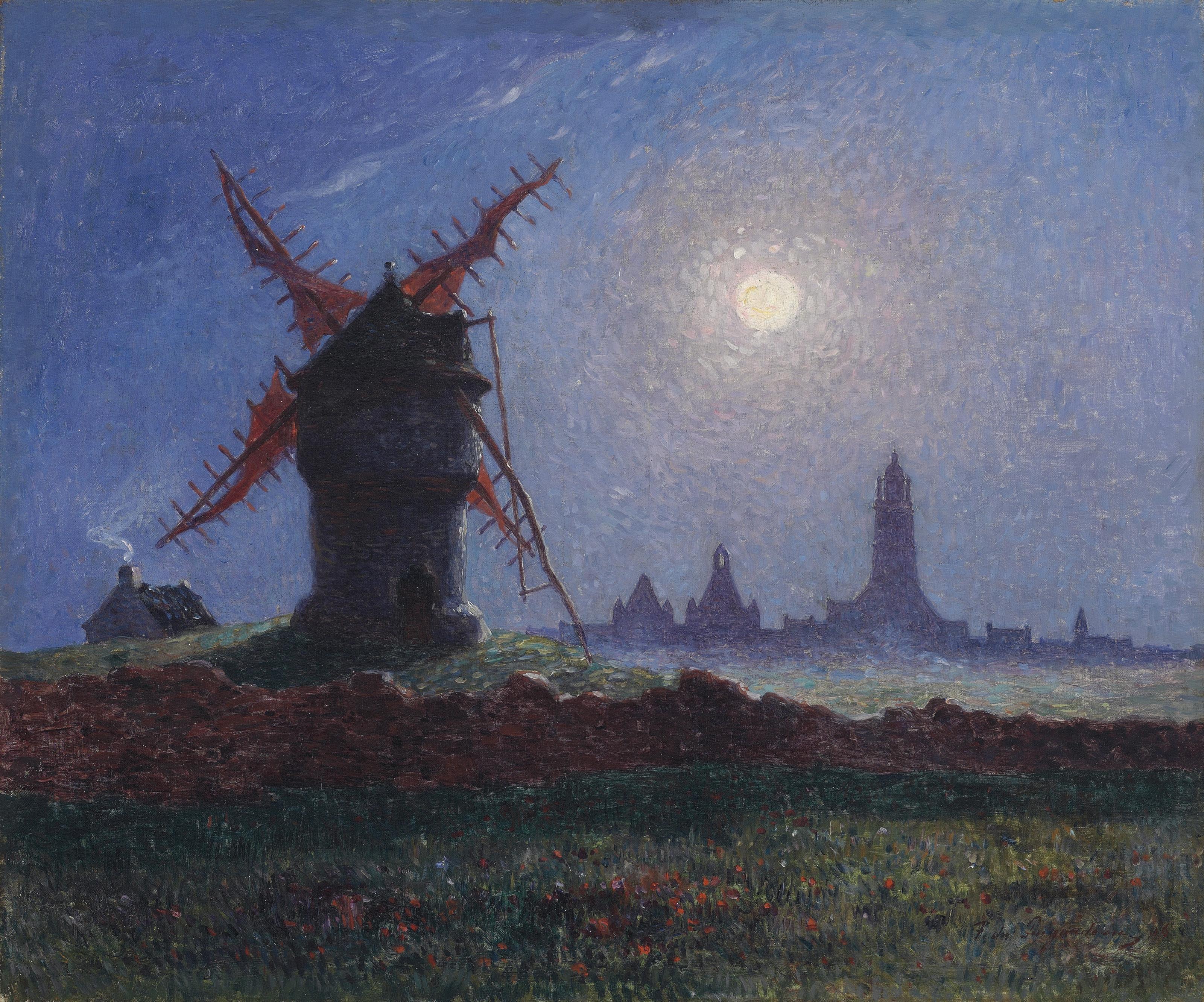 Ferdinand Du Puigaudeau - Moulin de la Masse au clair de lune (Bourg de Batz)