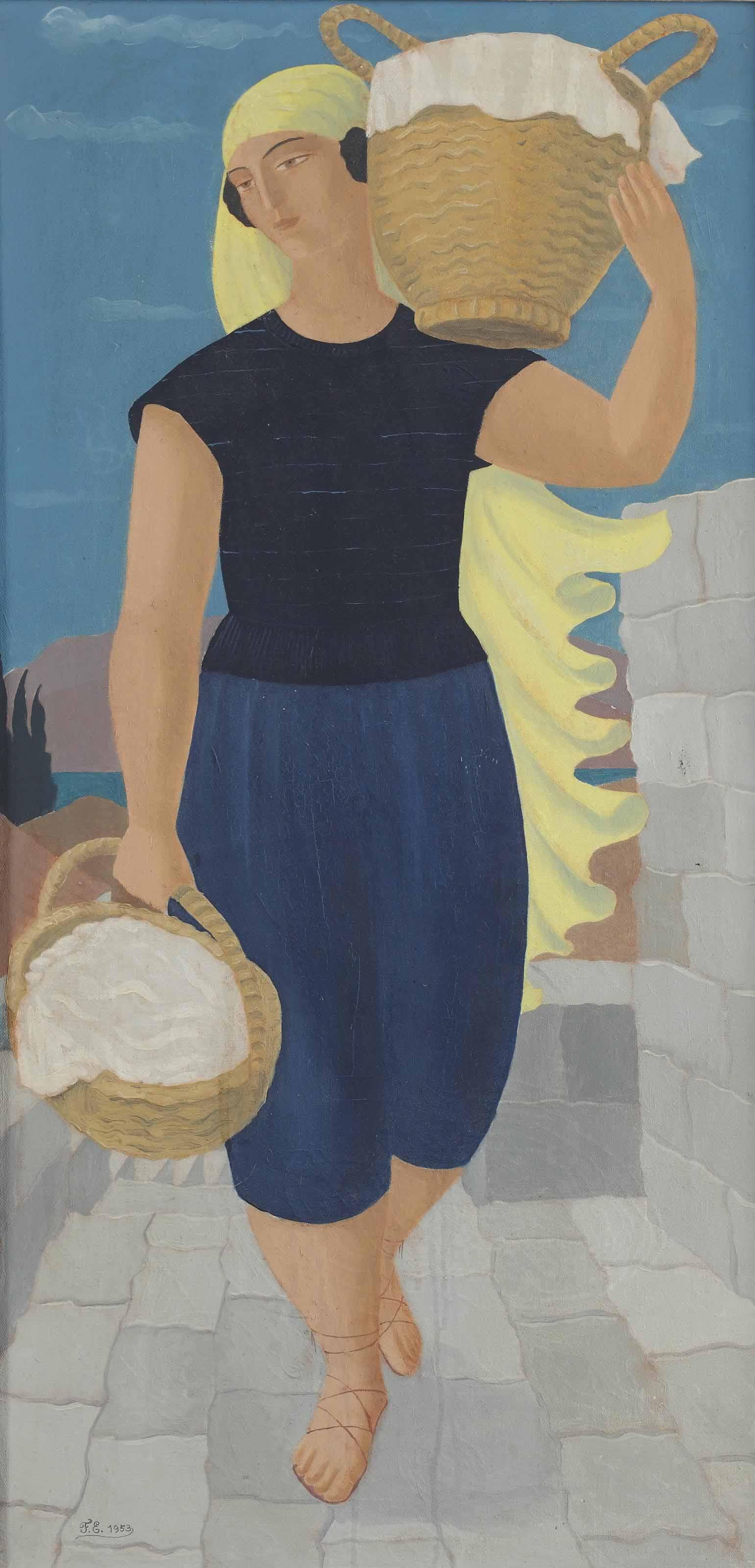 Ferdinand Erfmann - Woman in a Mediterranean landscape