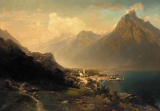 Ferdinand Feldhütter - An Austrian town in a mountainous lake landscape
