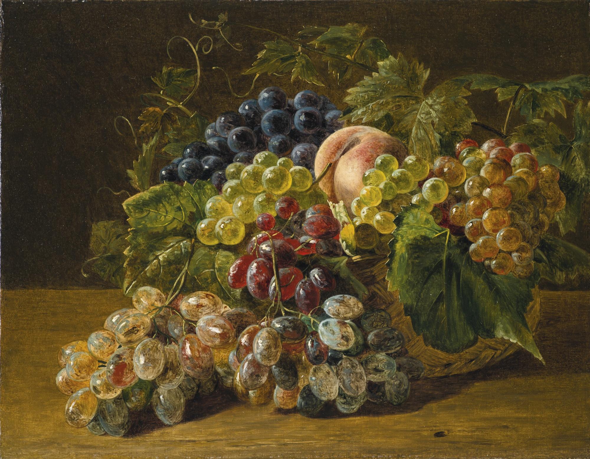 Ferdinand Georg Waldmüller - Austrian stillleben Mit Trauben Und Pfirsichen (Still Life With Grapes And Peaches)