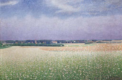 Ferdinand Hart Nibbrig - Boekweitveld Met Laren In De Verte