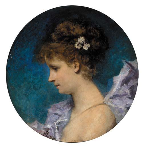 Ferdinand Heilbuth - A young beauty with flowers in her hair