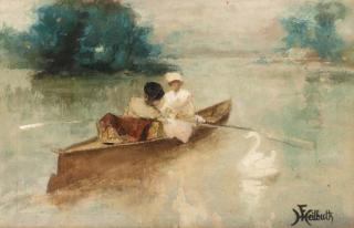 Ferdinand Heilbuth - Ladies boating on a lake