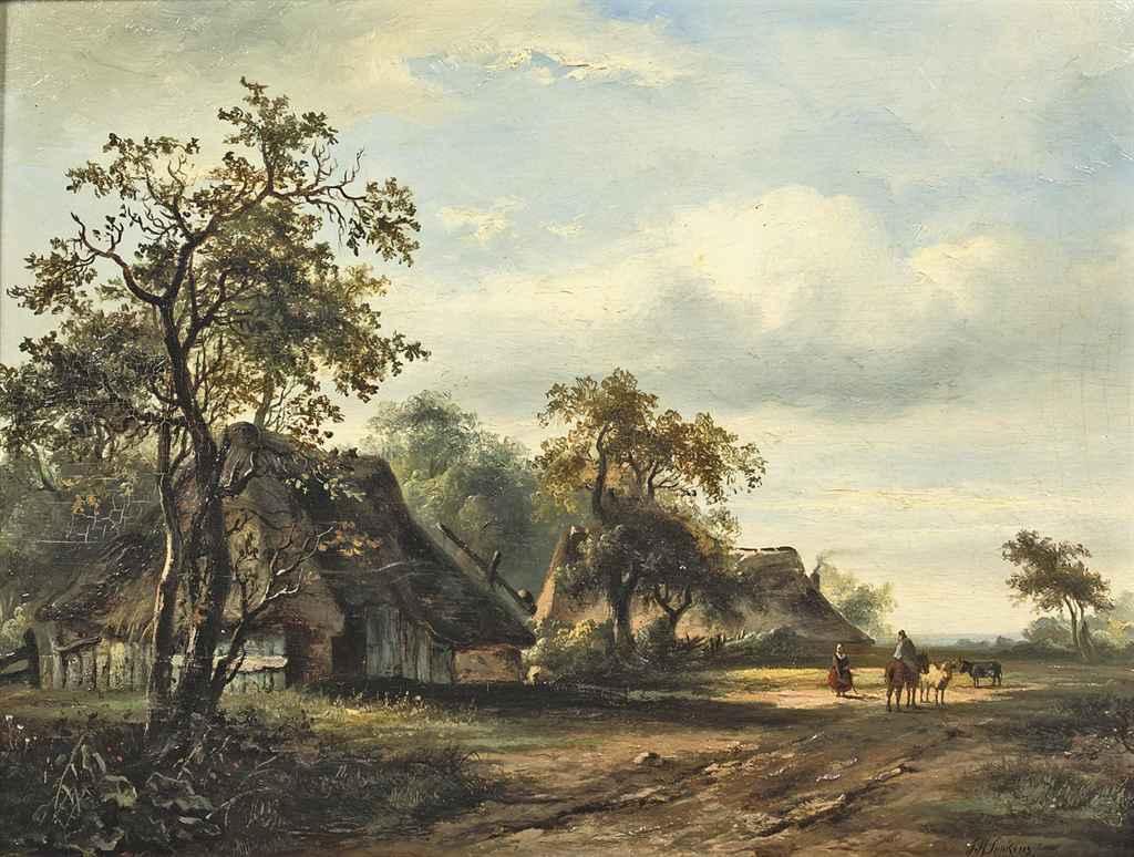 Ferdinand Hendrik Sijpkens - Summer landscape with travellers on a country road