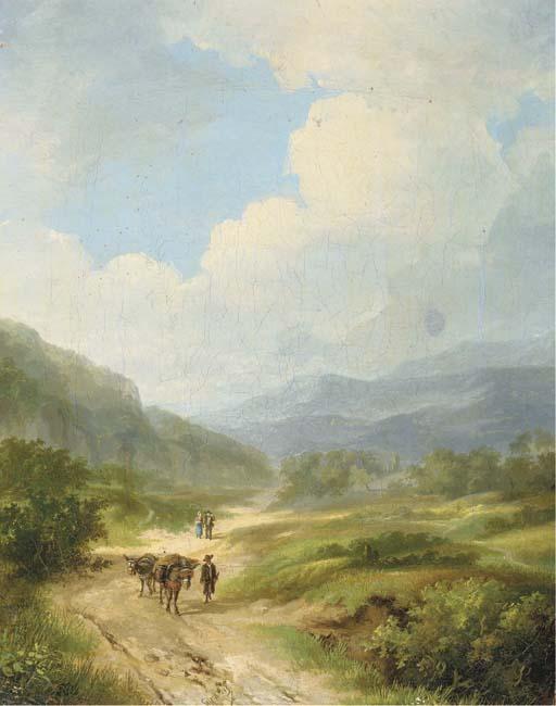 Ferdinand Hendrik Sijpkens - Travellers in a hilly landscape