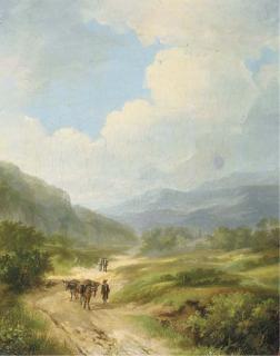 Ferdinand Hendrik Sijpkens - Travellers in a hilly landscape