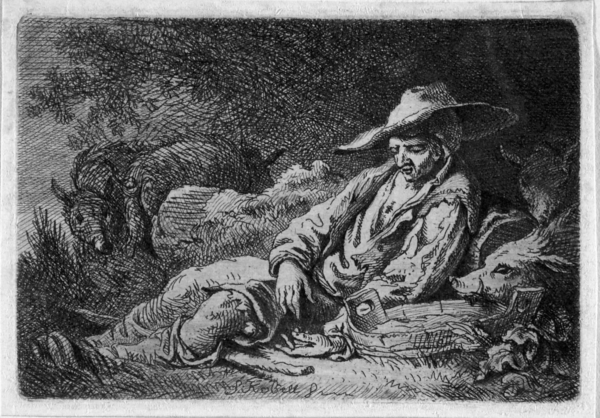 Ferdinand Kobell - 11 Bll.: Folge von acht Landschaften und verschiedene Figuren.