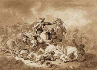 Ferdinand Kobell - 2 Bll.: Reitergefecht – Schlachtenszene.
