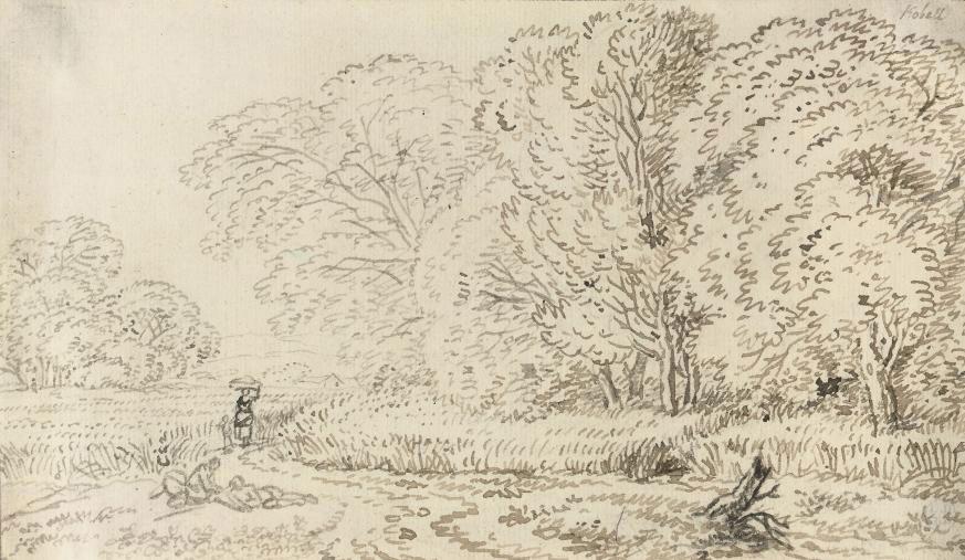 Ferdinand Kobell - A wooded landscape with figures on a track