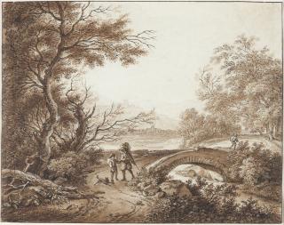 Ferdinand Kobell - Bewaldete Landschaft mit Wanderern und Bach