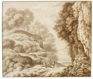 Ferdinand Kobell - Rastende Wanderer in felsiger Landschaft